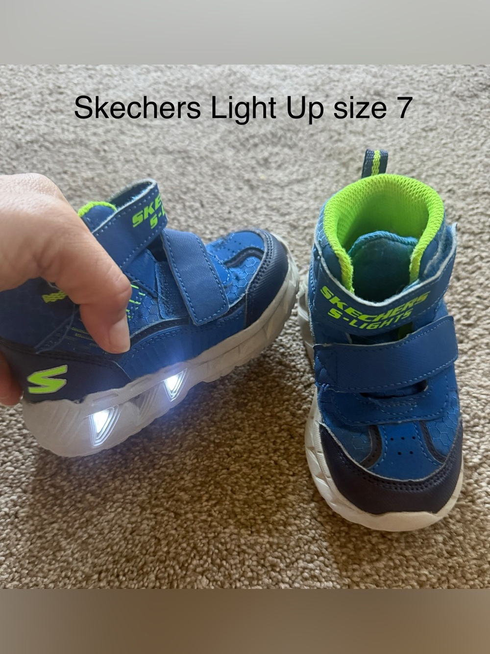 Skechers Kids Blue & Neon Green Light-Up Sneakers sz 7